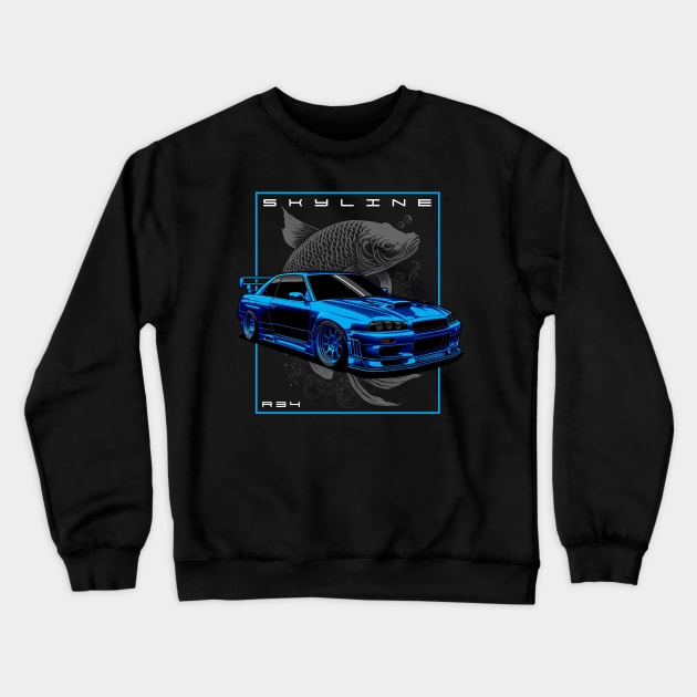 Nissan Skyline R34 Koi Design Crewneck Sweatshirt by Kid Relic